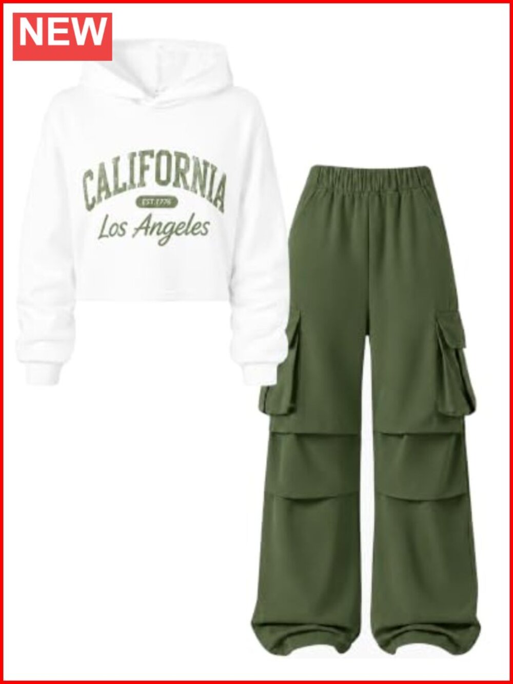 Girls 2 Piece Outfit Cropped Hoodie Cargo Pants Set